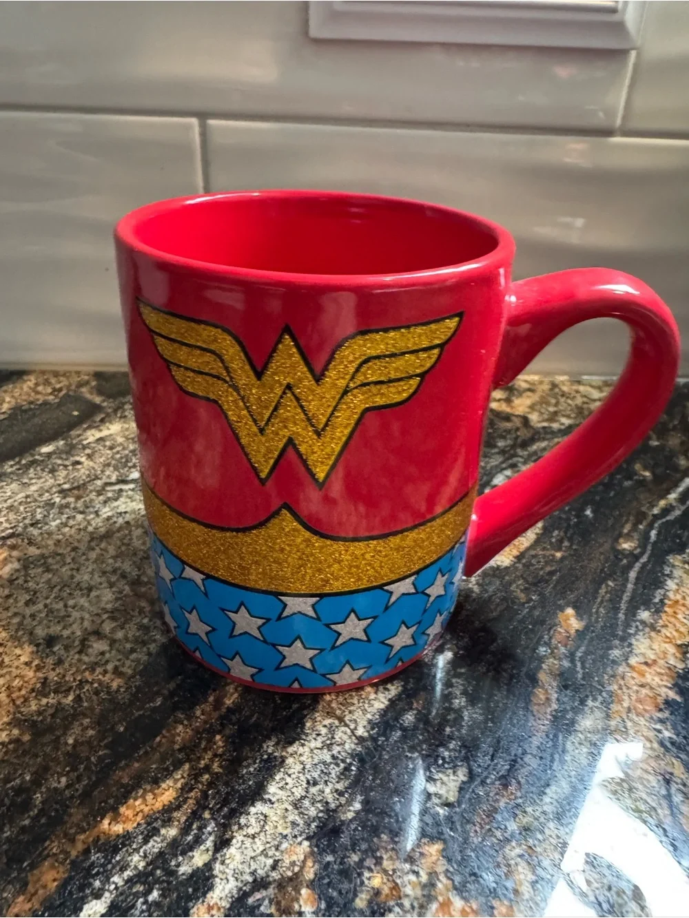 Wonder‎ Woman Red and Blue Ceramic Glitter Mug